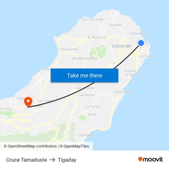 Cruce Tamaduste to Tigaday map