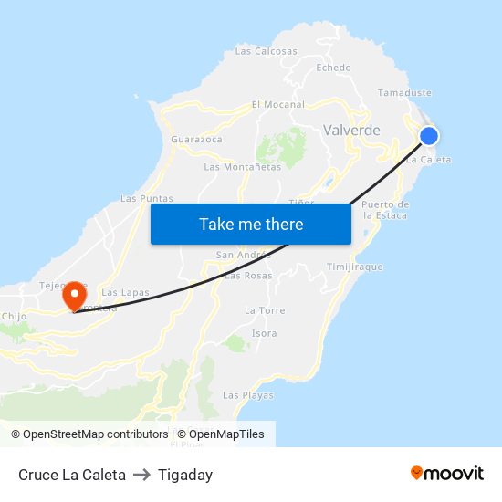 Cruce La Caleta to Tigaday map