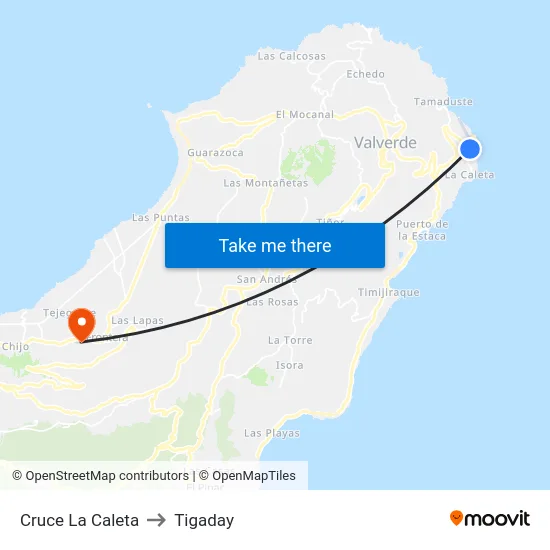 Cruce La Caleta to Tigaday map