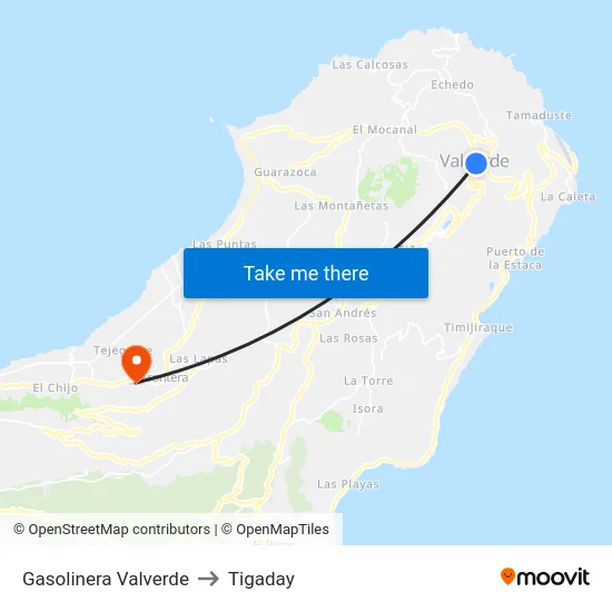 Gasolinera Valverde to Tigaday map