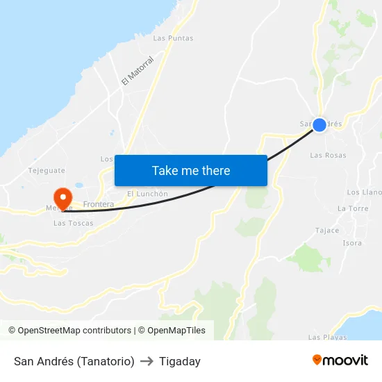 San Andrés (Tanatorio) to Tigaday map