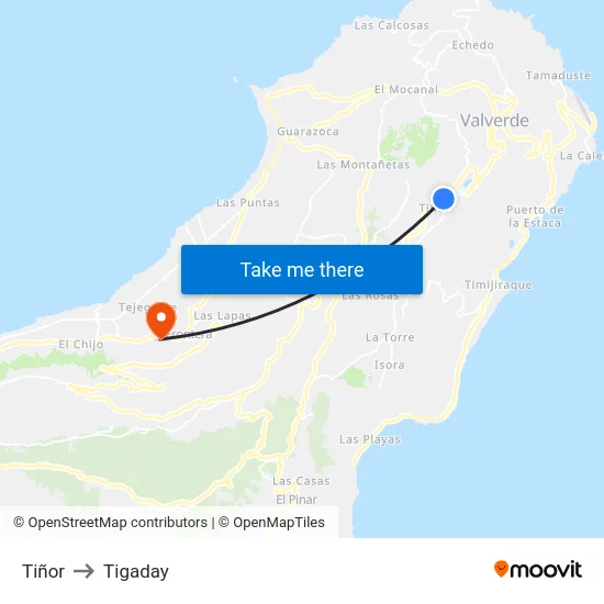 Tiñor to Tigaday map