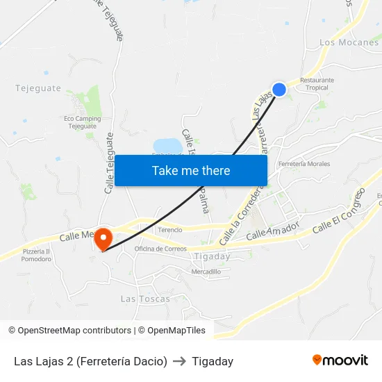 Las Lajas 2 (Ferretería Dacio) to Tigaday map