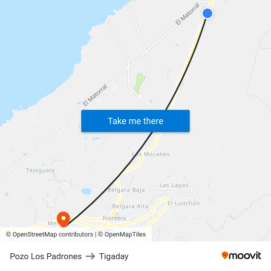 Pozo Los Padrones to Tigaday map