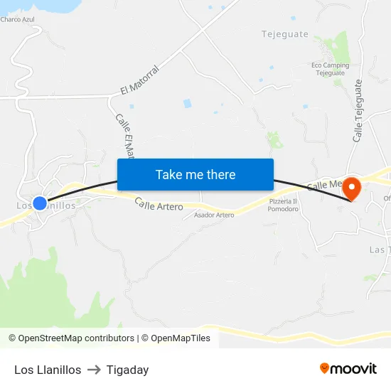 Los Llanillos to Tigaday map