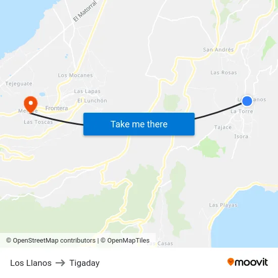 Los Llanos to Tigaday map