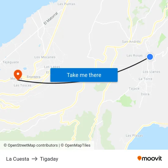 La Cuesta to Tigaday map