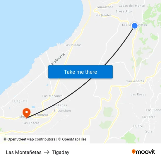 Las Montañetas to Tigaday map