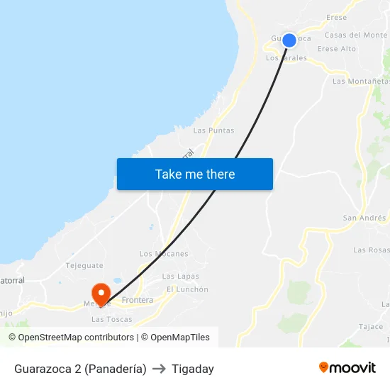 Guarazoca 2 (Panadería) to Tigaday map