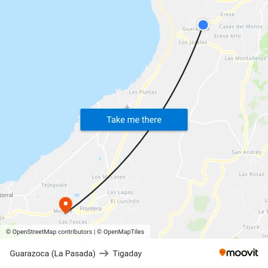 Guarazoca (La Pasada) to Tigaday map