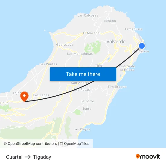 Cuartel to Tigaday map