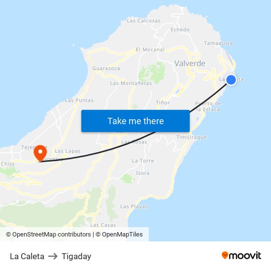 La Caleta to Tigaday map