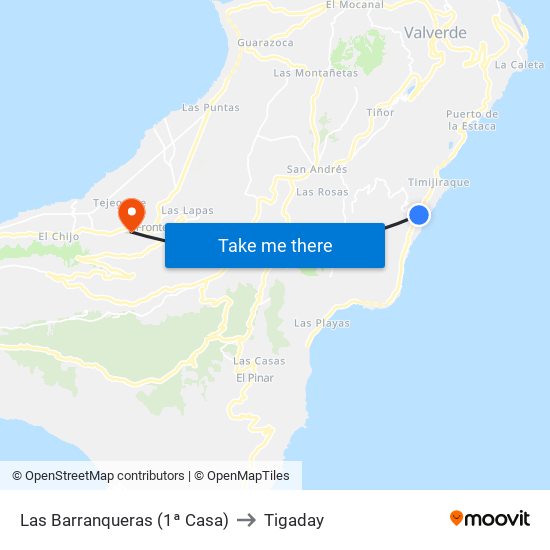 Las Barranqueras (1ª Casa) to Tigaday map