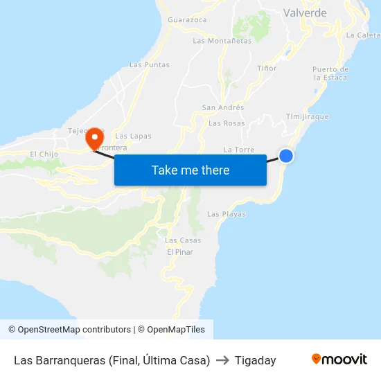 Las Barranqueras (Final, Última Casa) to Tigaday map