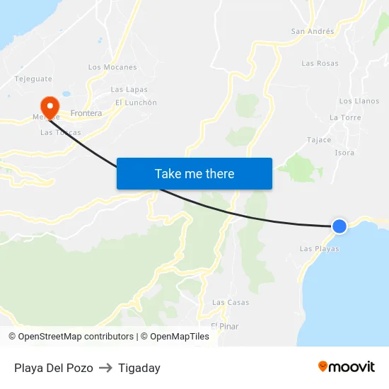 Playa Del Pozo to Tigaday map