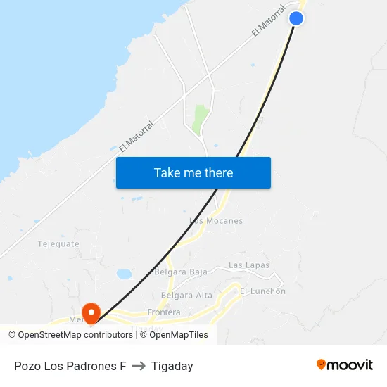 Pozo Los Padrones F to Tigaday map