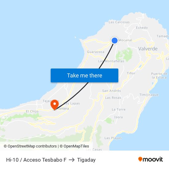 Hi-10 / Acceso Tesbabo F to Tigaday map