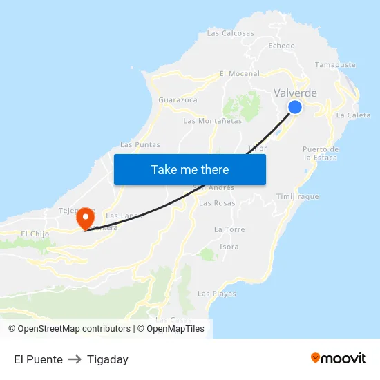 El Puente to Tigaday map