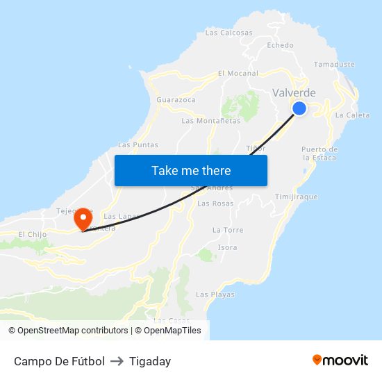 Campo De Fútbol to Tigaday map