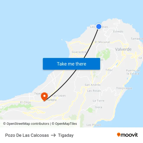 Pozo De Las Calcosas to Tigaday map