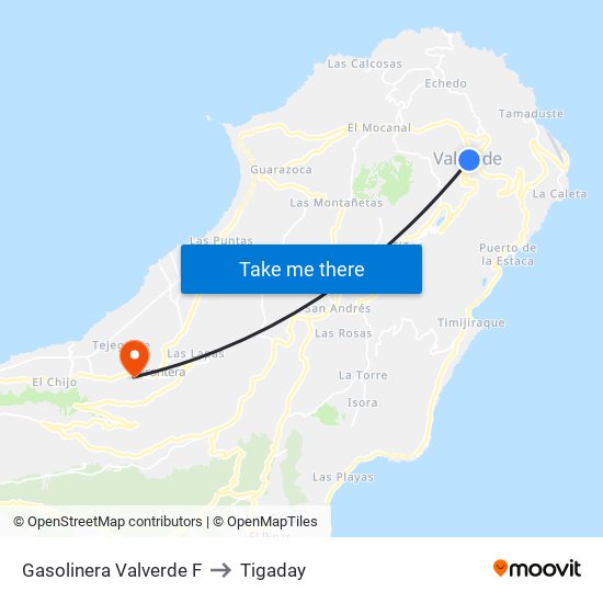 Gasolinera Valverde F to Tigaday map