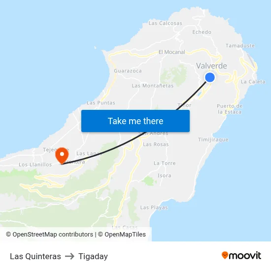 Las Quinteras to Tigaday map