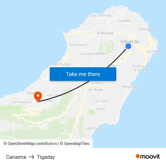Canaima to Tigaday map