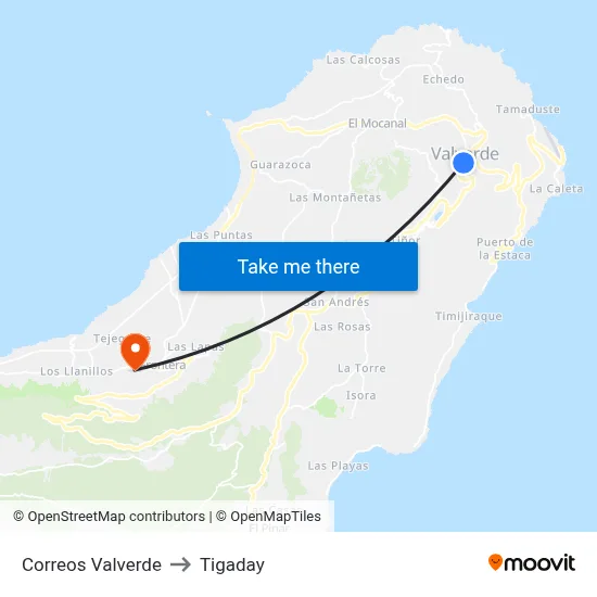 Correos Valverde to Tigaday map