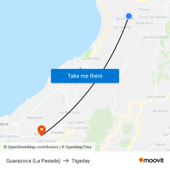 Guarazoca (La Pasada) to Tigaday map