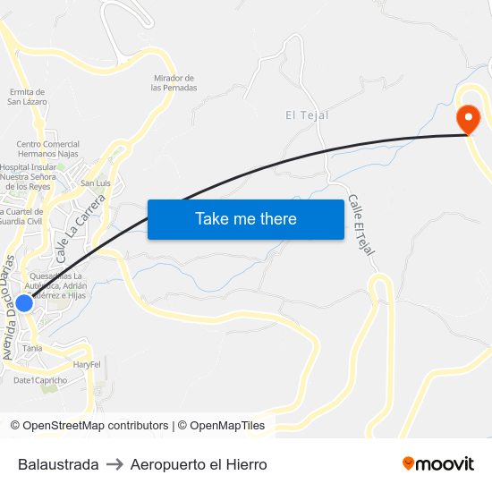Balaustrada to Aeropuerto el Hierro map