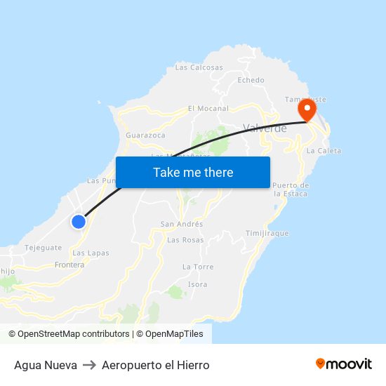 Agua Nueva to Aeropuerto el Hierro map