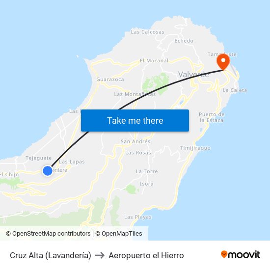 Cruz Alta (Lavandería) to Aeropuerto el Hierro map