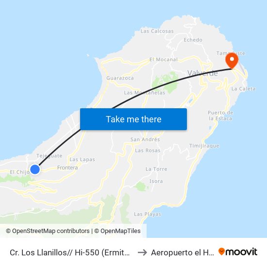 Cr. Los Llanillos// Hi-550 (Ermita Ataúd) to Aeropuerto el Hierro map