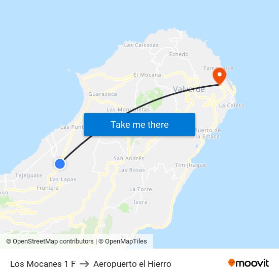 Los Mocanes 1 F to Aeropuerto el Hierro map