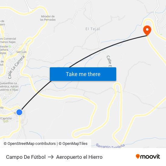 Campo De Fútbol to Aeropuerto el Hierro map