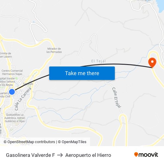 Gasolinera Valverde F to Aeropuerto el Hierro map