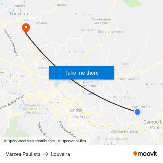 Várzea Paulista to Louveira map