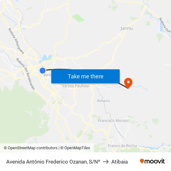 Avenida Antônio Frederico Ozanan, S/Nº to Atibaia map