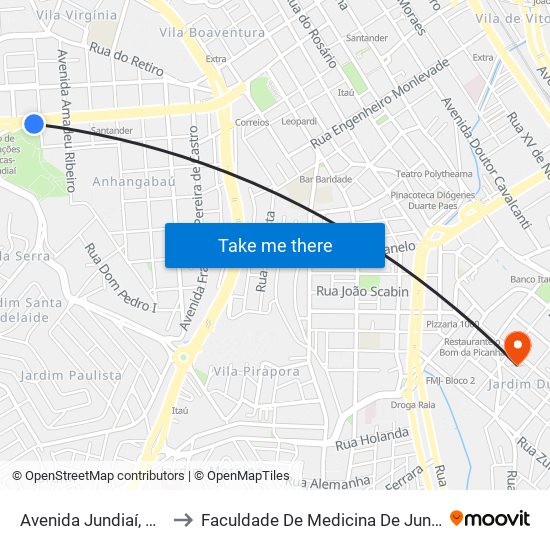 Avenida Jundiaí, 925 to Faculdade De Medicina De Jundiaí map