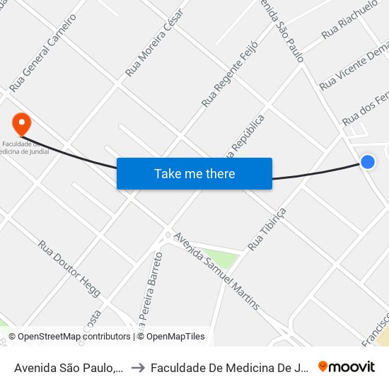 Avenida São Paulo, 391 to Faculdade De Medicina De Jundiaí map