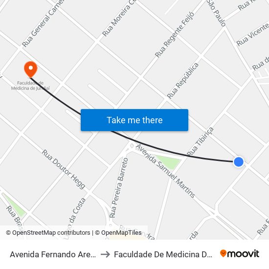 Avenida Fernando Arens, 642 to Faculdade De Medicina De Jundiaí map