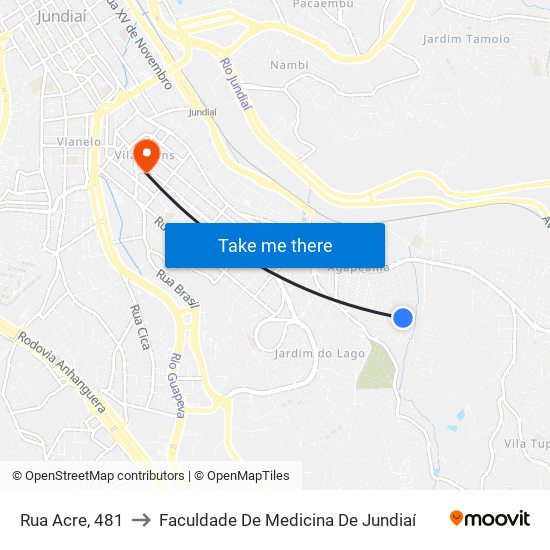 Rua Acre, 481 to Faculdade De Medicina De Jundiaí map