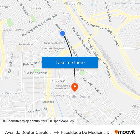 Avenida Doutor Cavalcanti, 562 to Faculdade De Medicina De Jundiaí map