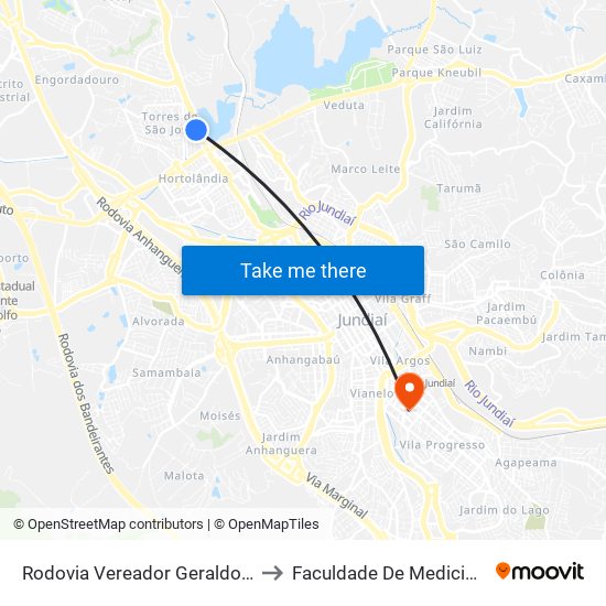 Rodovia Vereador Geraldo Dias, Km 68,1 to Faculdade De Medicina De Jundiaí map