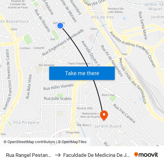 Rua Rangel Pestana, 95 to Faculdade De Medicina De Jundiaí map