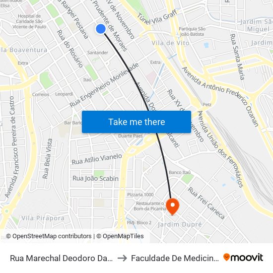 Rua Marechal Deodoro Da Fonseca, 258 to Faculdade De Medicina De Jundiaí map