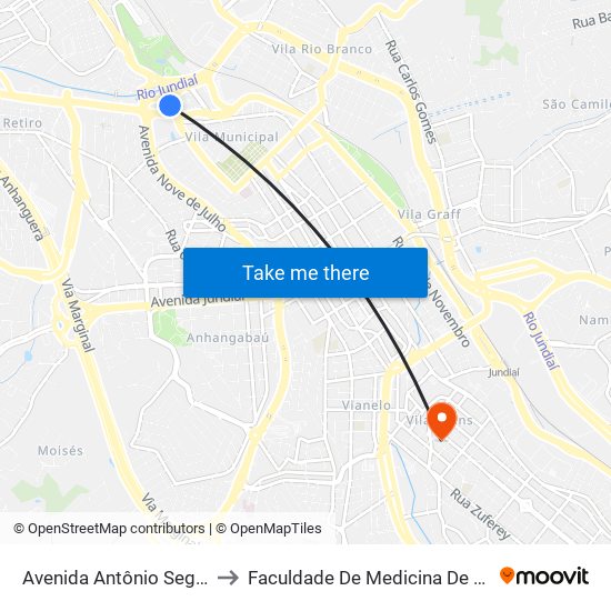 Avenida Antônio Segre, 79 to Faculdade De Medicina De Jundiaí map