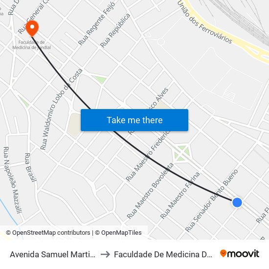 Avenida Samuel Martins, 790 to Faculdade De Medicina De Jundiaí map