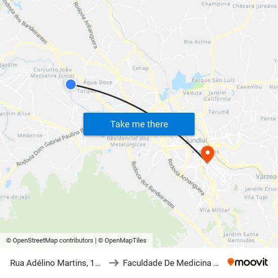 Rua Adélino Martins, 1753-1817 to Faculdade De Medicina De Jundiaí map