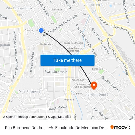Rua Baronesa Do Japi, 174 to Faculdade De Medicina De Jundiaí map